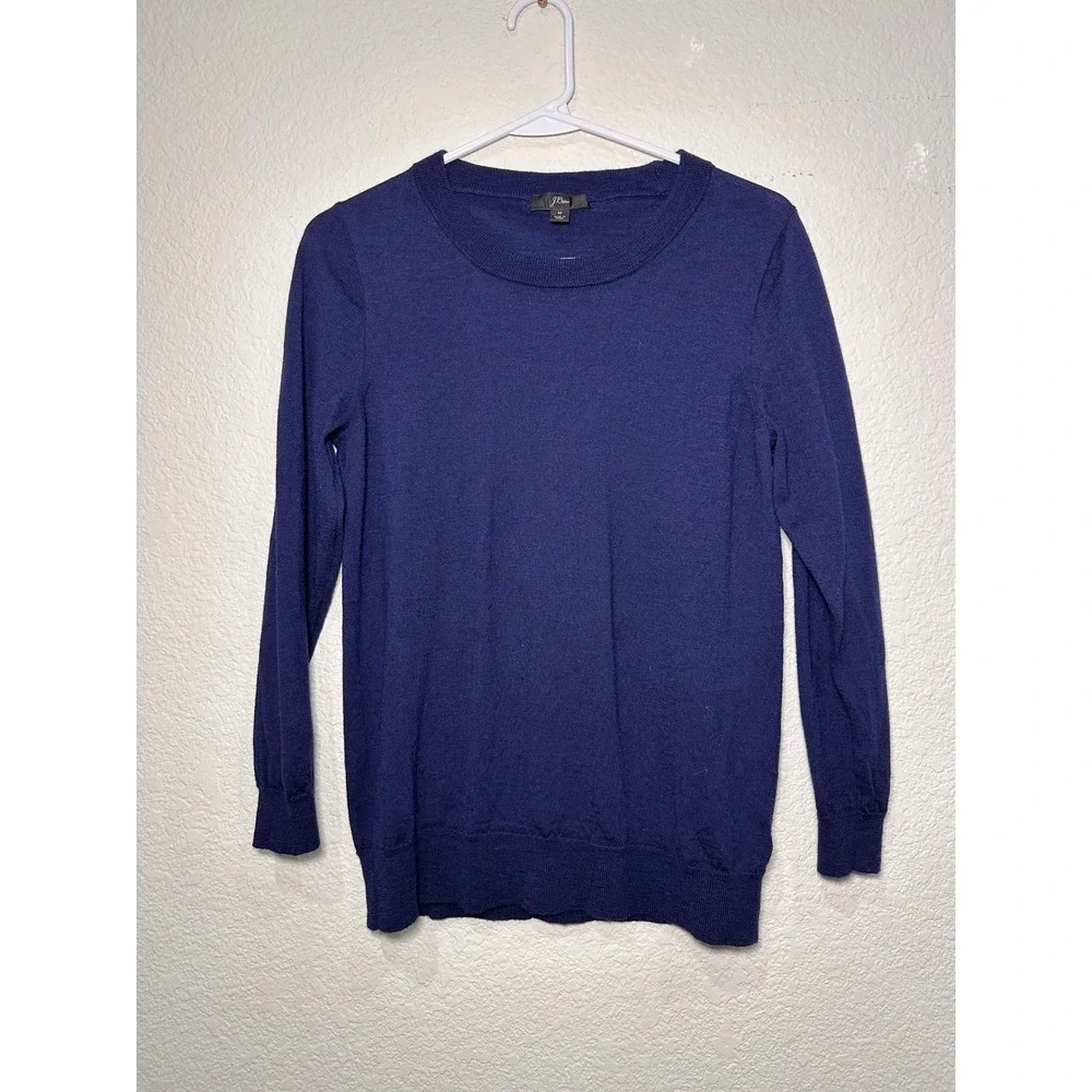 J.Crew Navy Blue 100% Merino Wool Crewneck Sweater Medium Long Sleeve